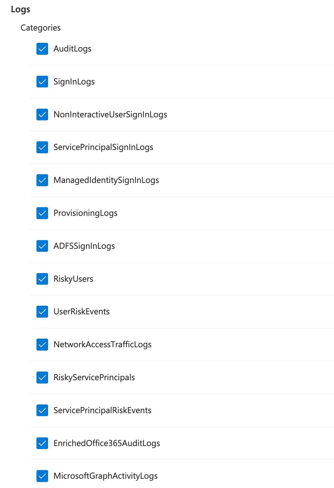 Azure AD diagnostic settings configuration