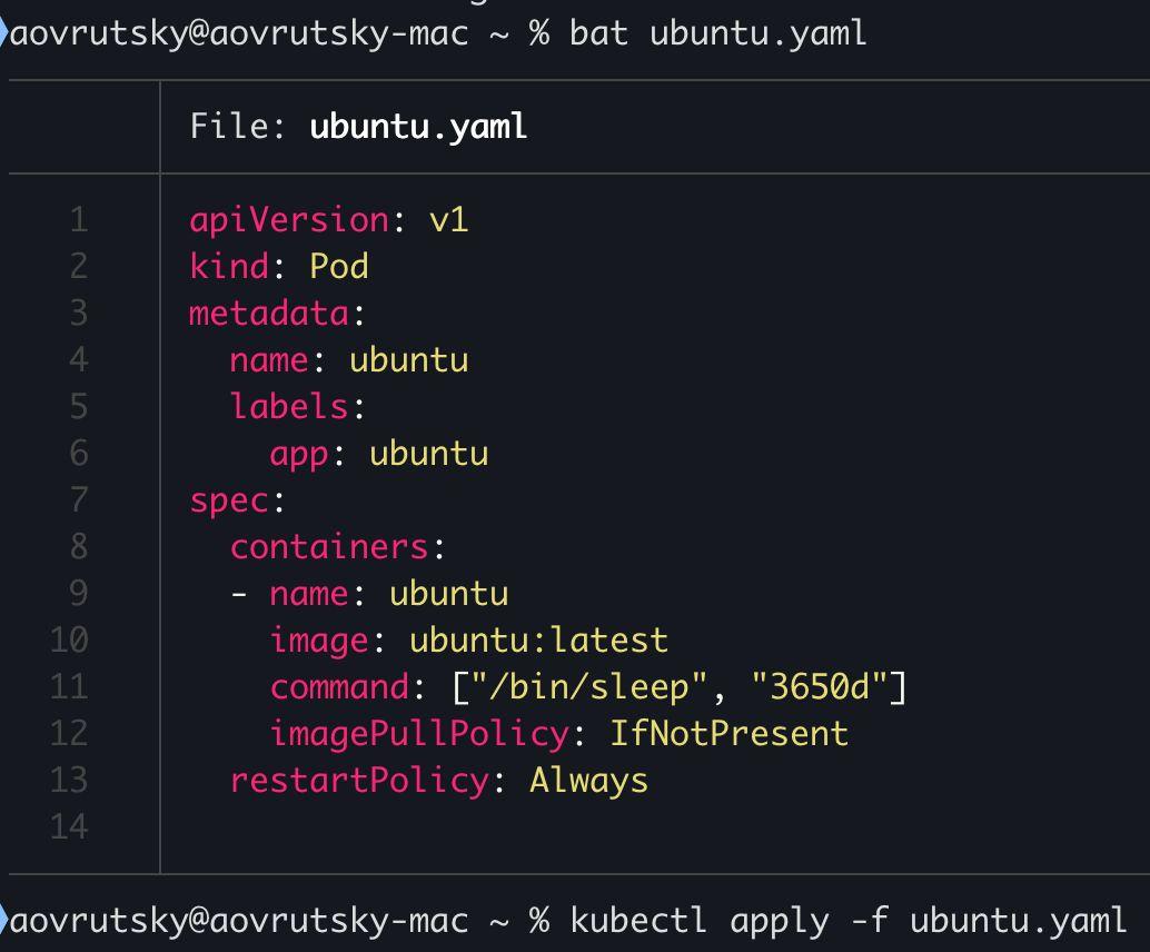 Ubuntu pod YAML for AKS