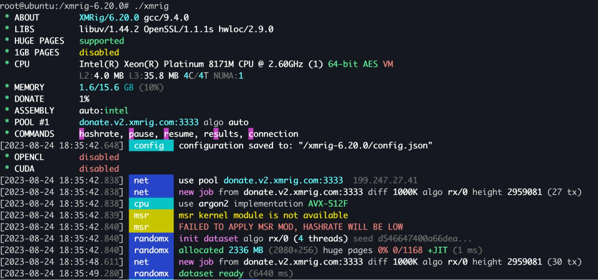 Xmrig cryptocurrency miner execution