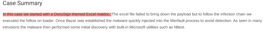 Bazar malware DocuSign-themed Excel document