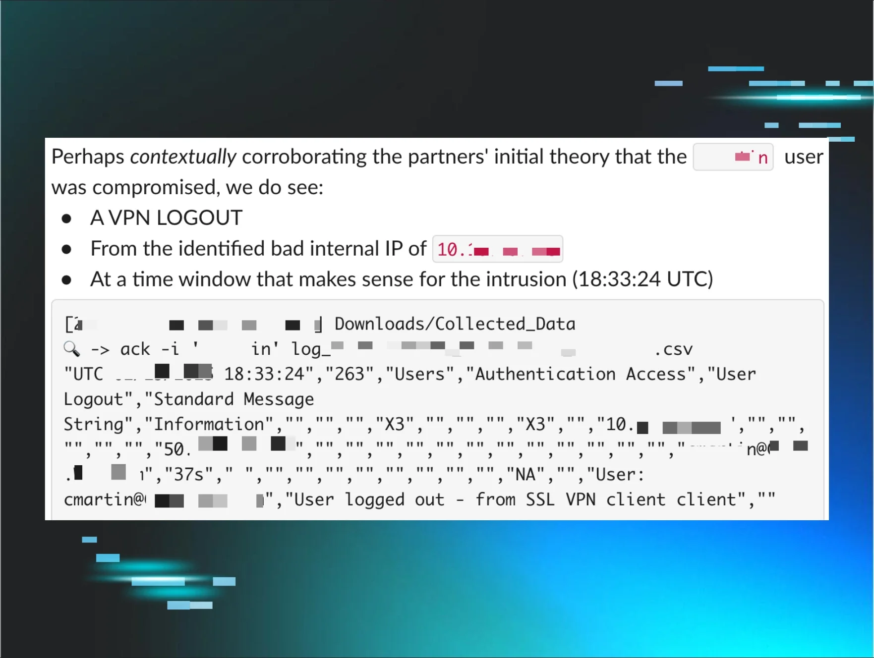 Chart showing absent Windows Security 4624 on a host of interest