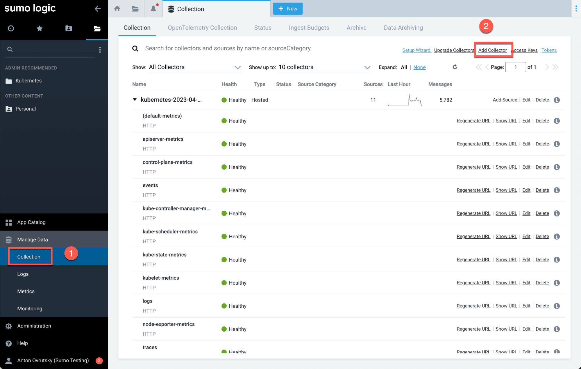 Collector addition menu