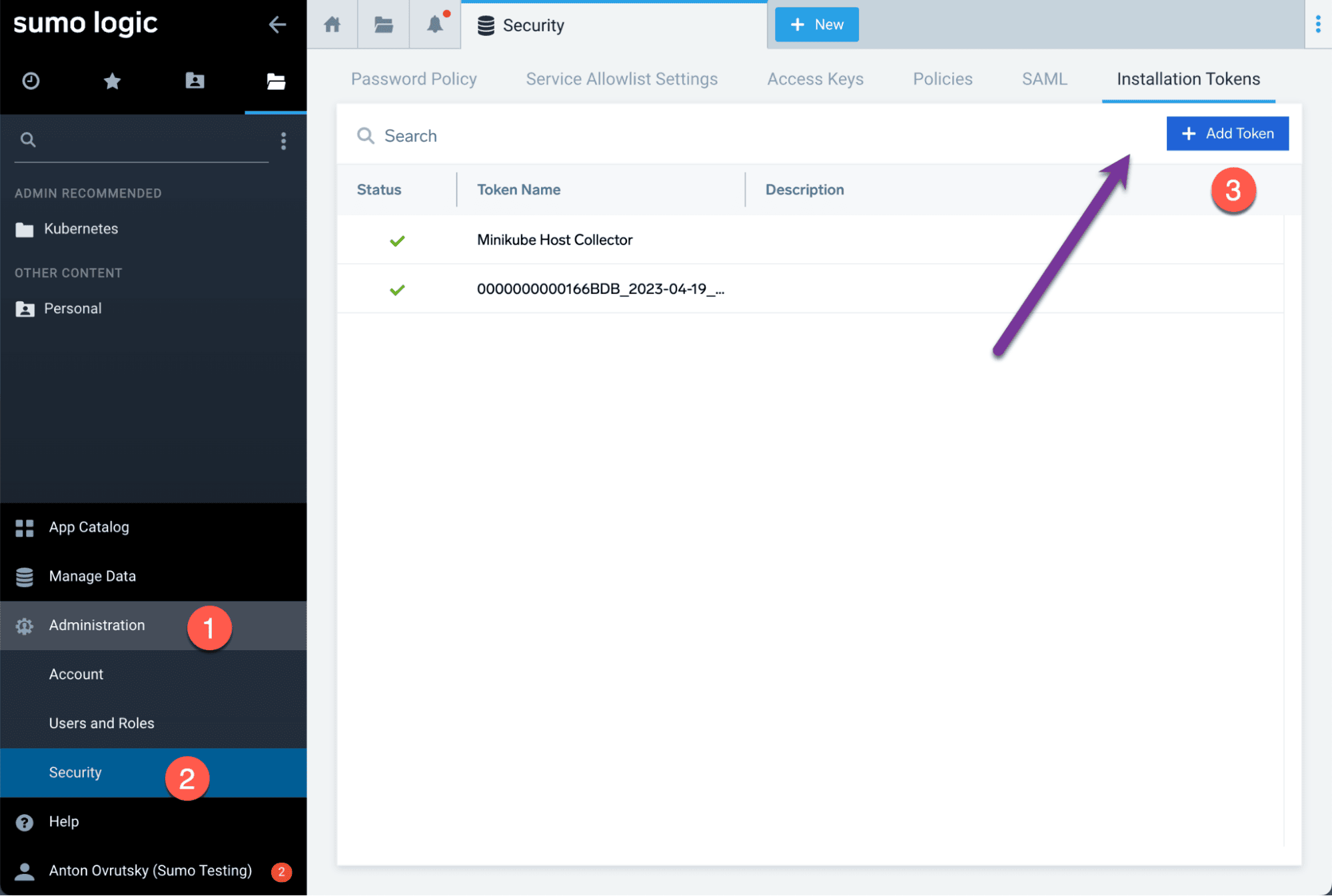 Token generation interface