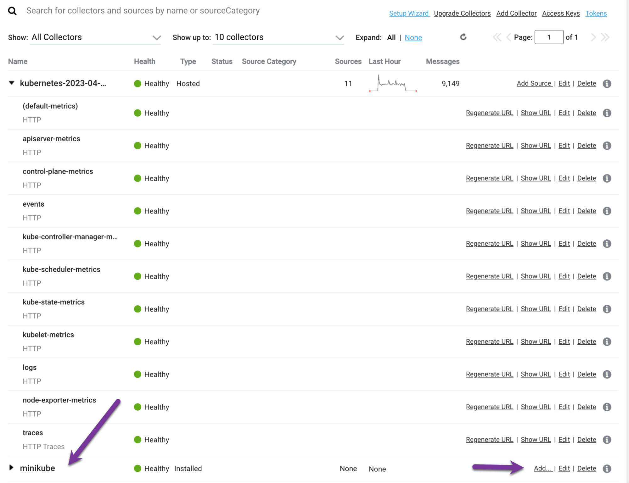 Installed collectors list