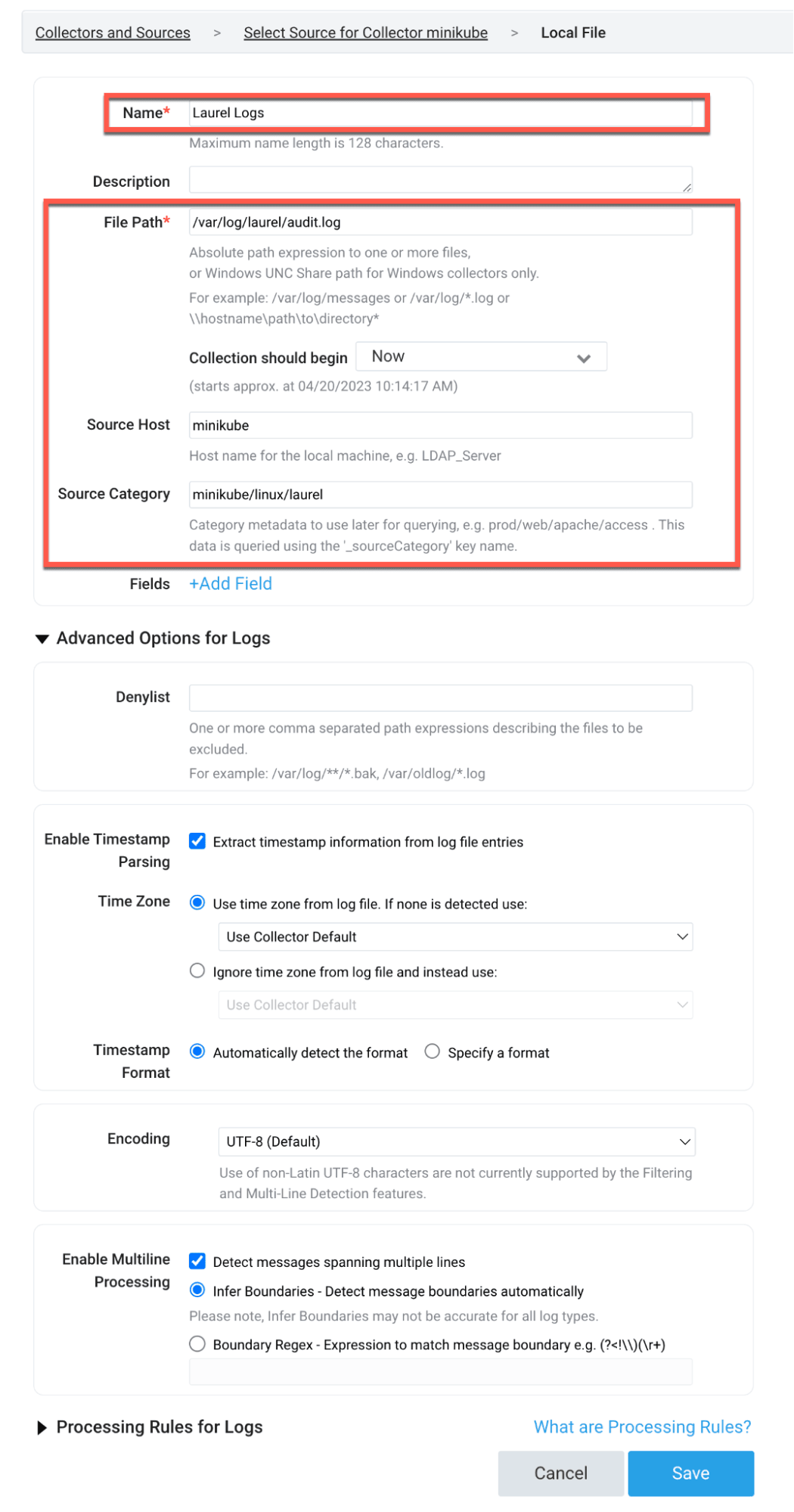 Collector source configuration