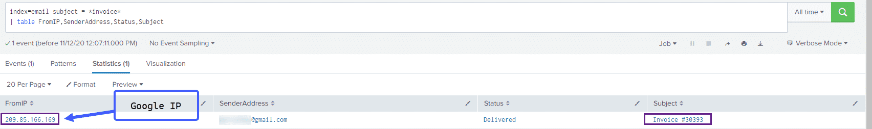 Email query results for invoice search