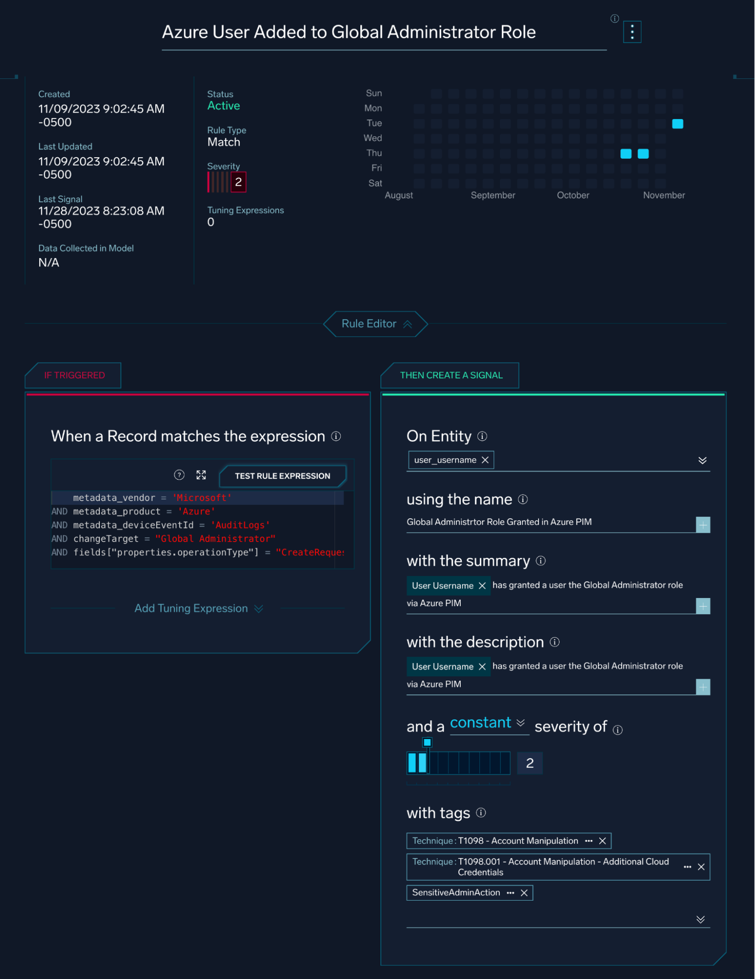 Custom rule for Azure admin detection