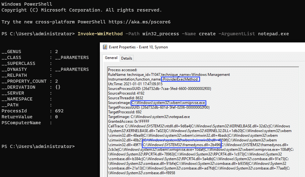 Same function call via PowerShell WMI