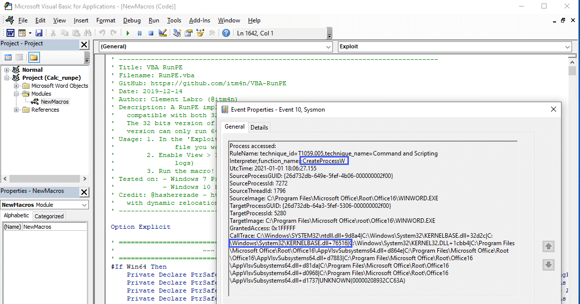 VBA RunPE macro detection