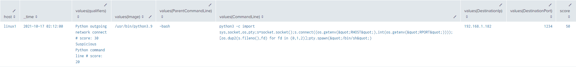 Python reverse shell detection