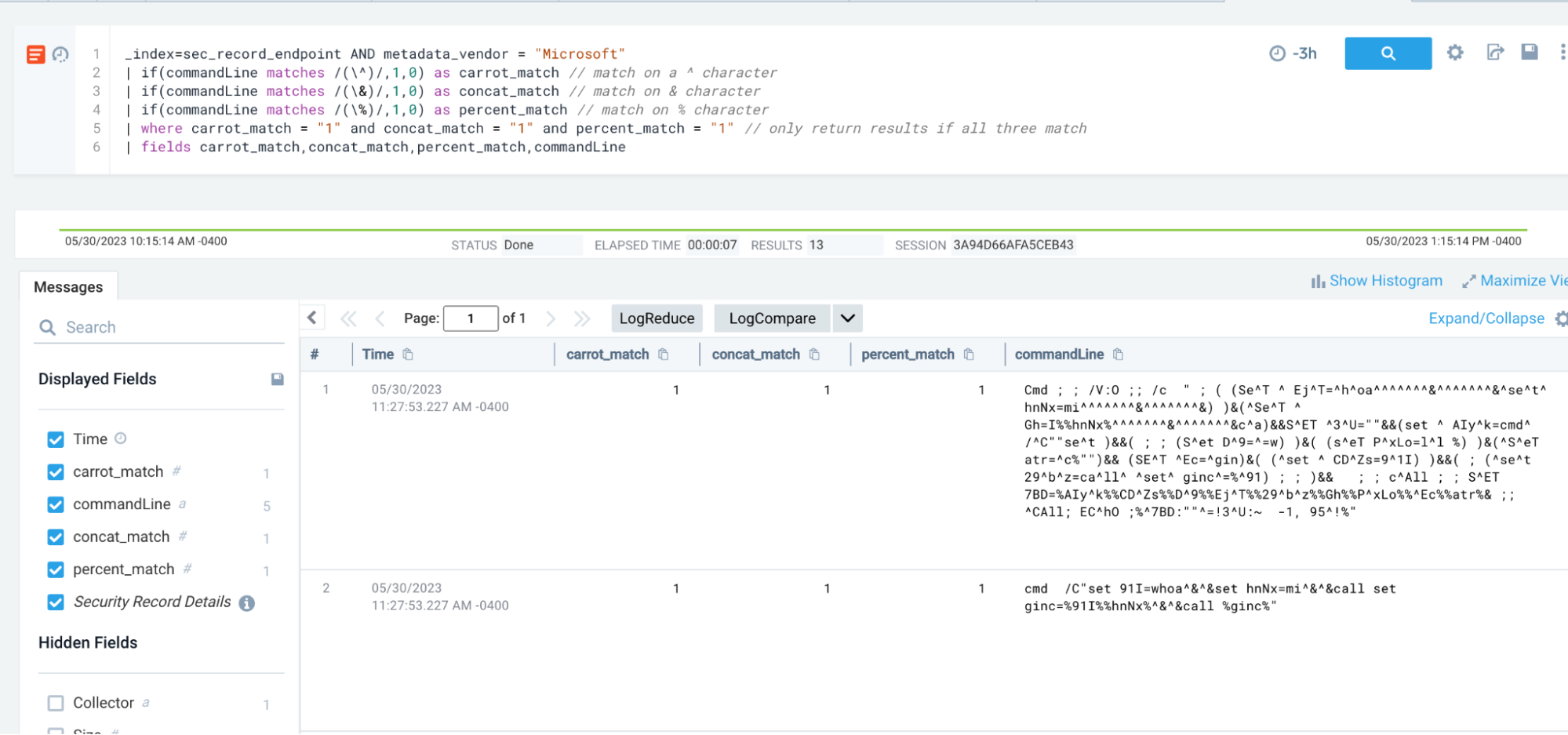 Command Line Obfuscation Hunt signal