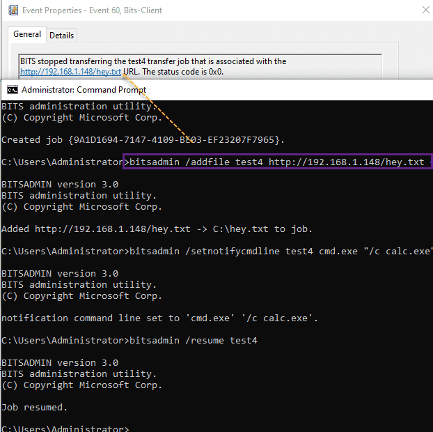 BITS client operational log entries