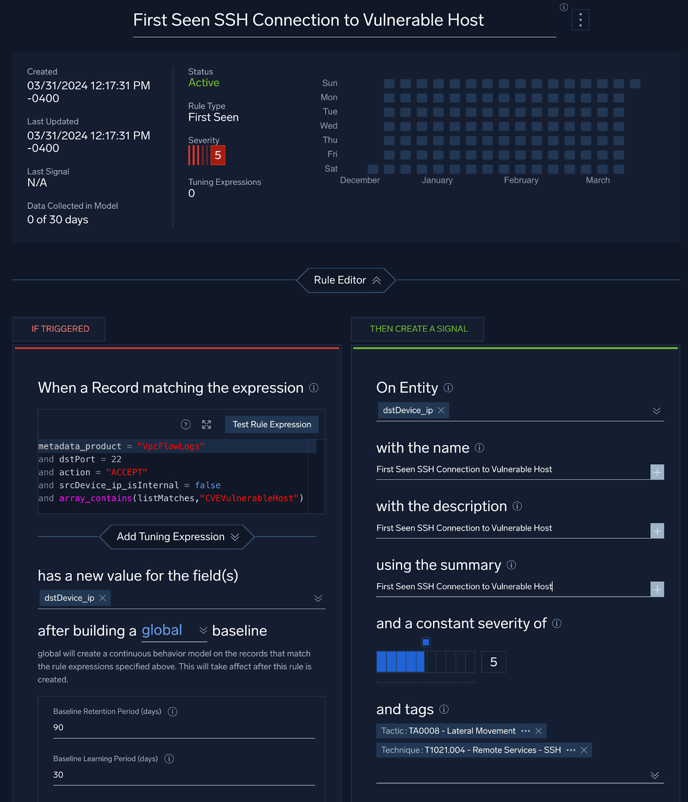 First Seen SSH Connection to Vulnerable Host rule