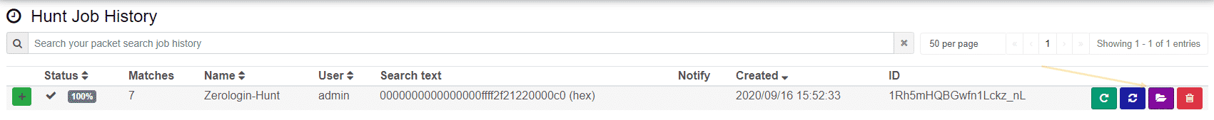 Hunt results showing matching sessions